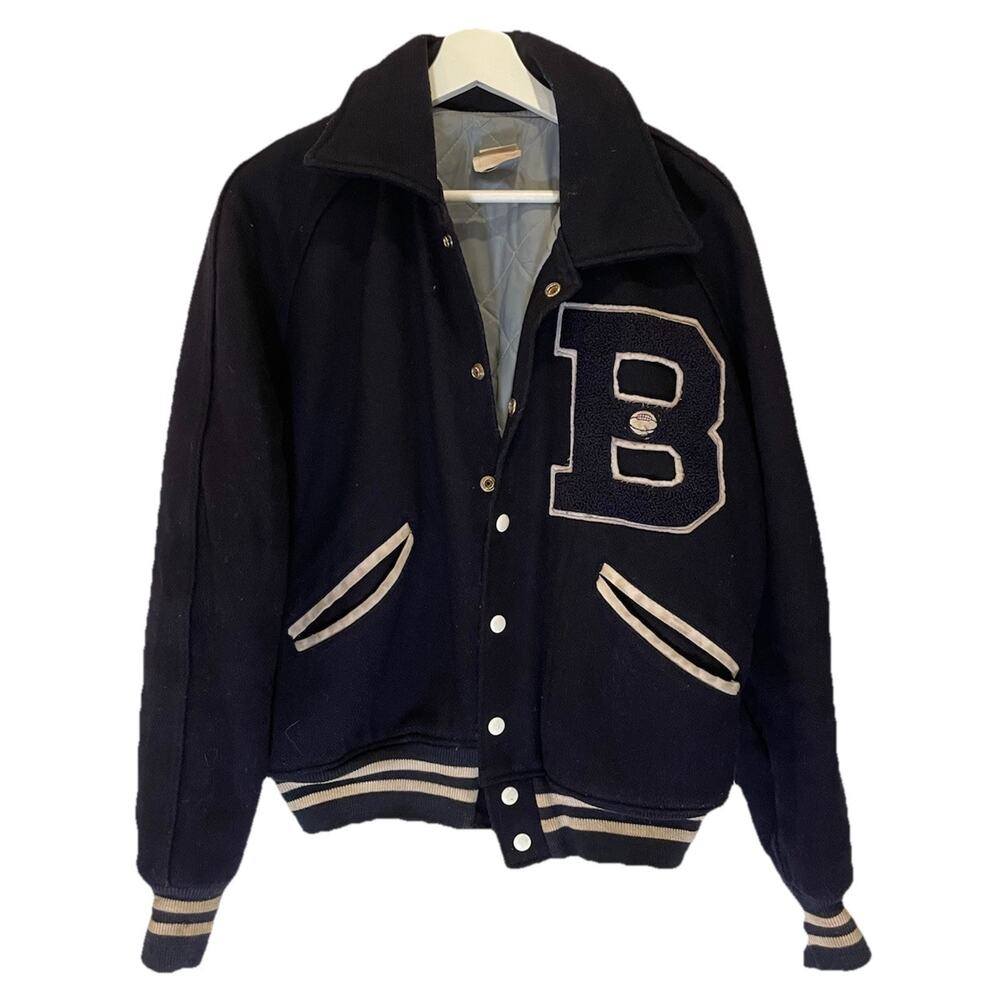 Vintage Felco Basketball Navy Wool Quilted Varsity Letterman Jacket Sz M/L